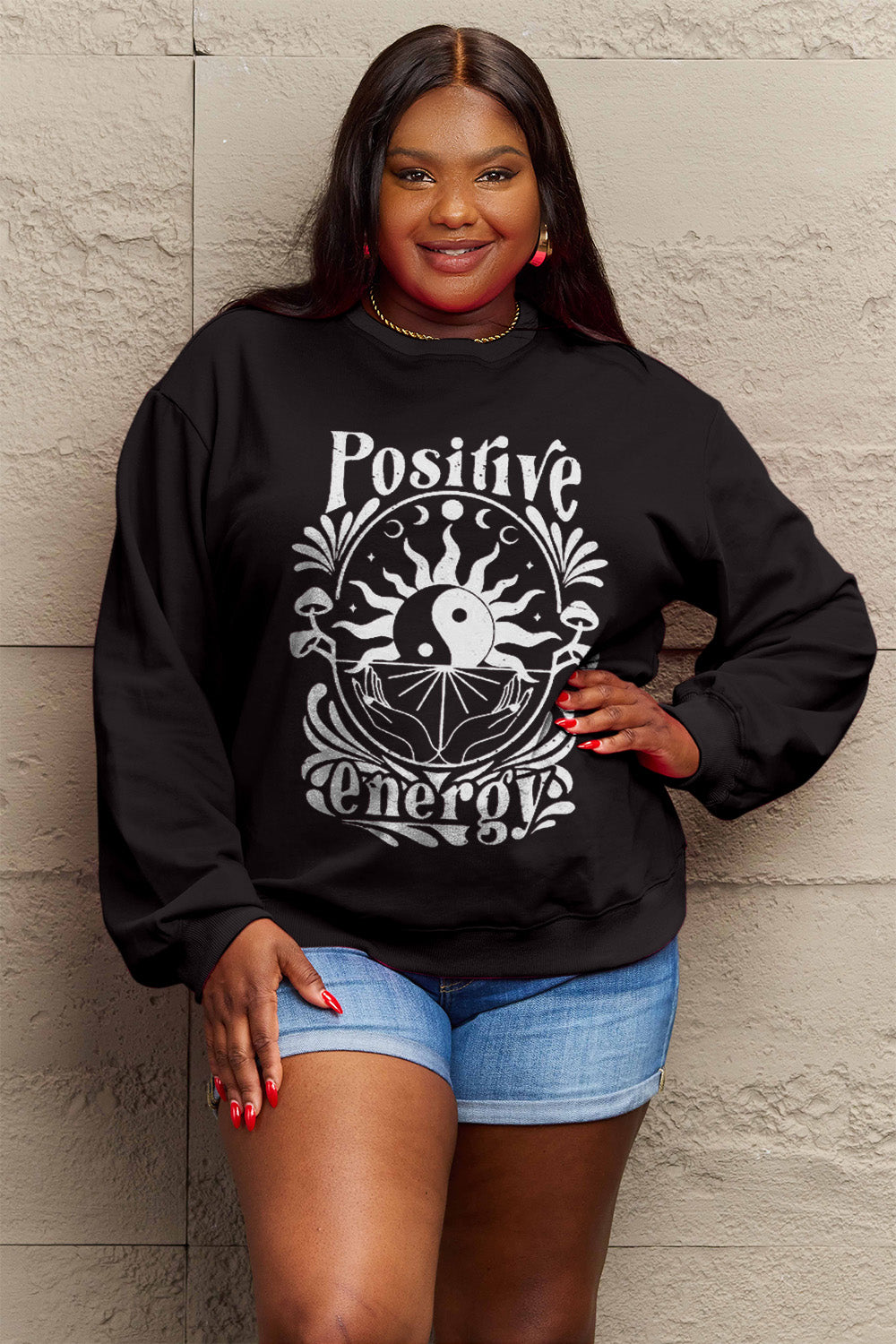 Simply Love Full Size POSITIVE ENERGY Graphic Sweatshirt