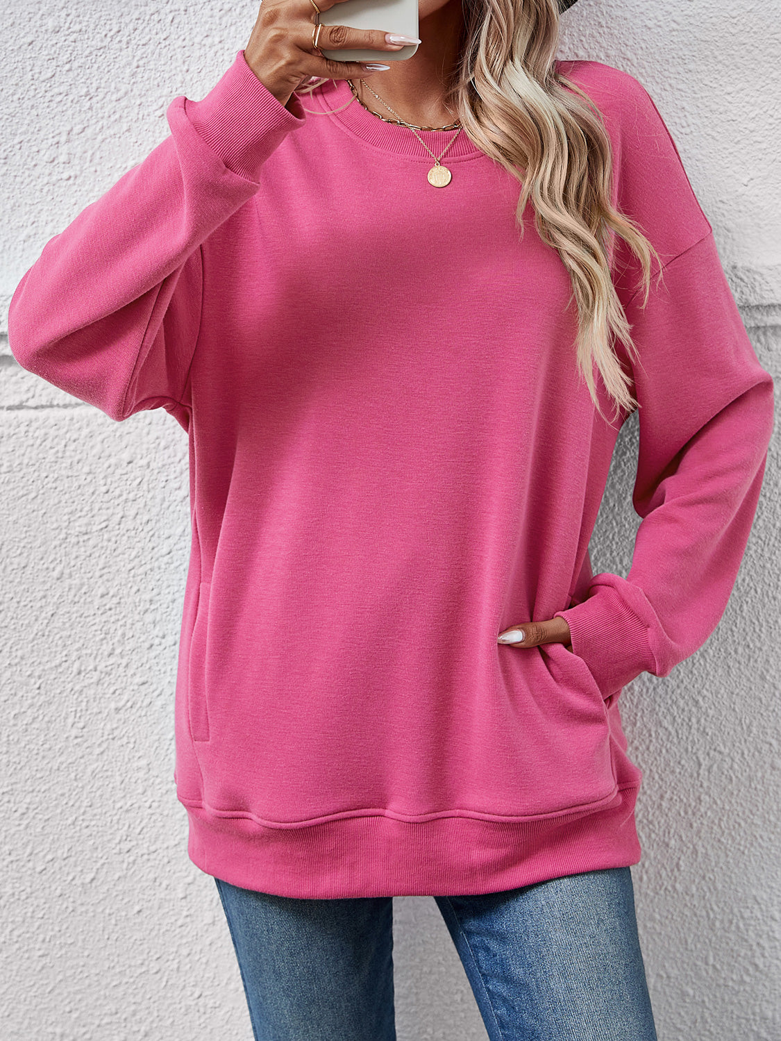 Dropped Shoulder Sweatshirt with Pockets