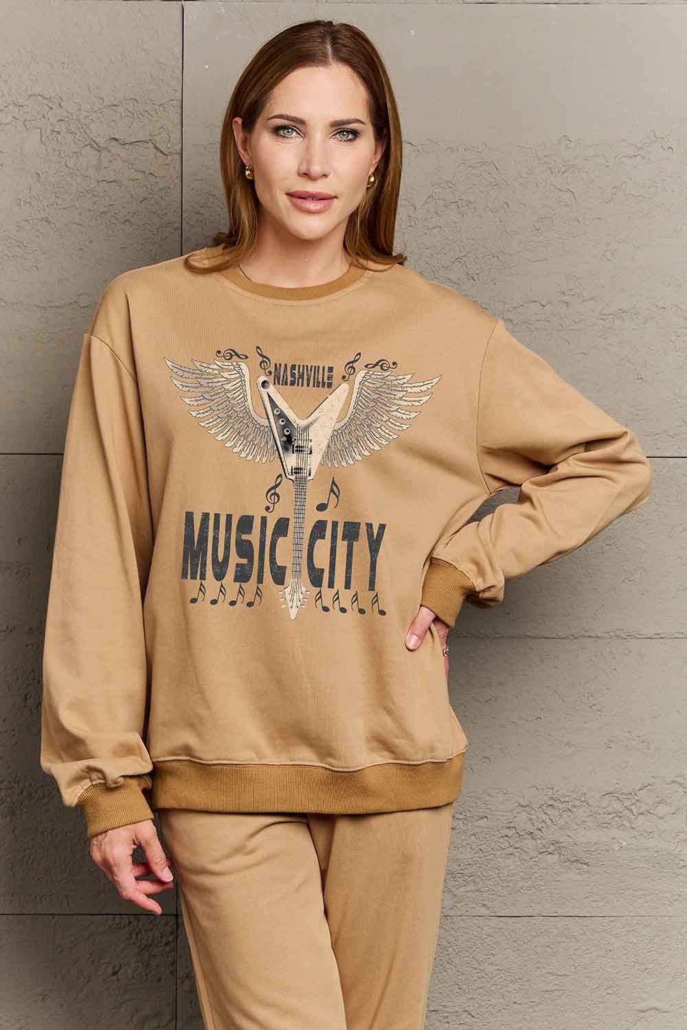 Simply Love Simply Love Full Size Round Neck Dropped Shoulder MUSIC CITY Graphic Sweatshirt