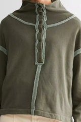 Collared Neck Half Snap Up Drop Shoulder Sweatshirt