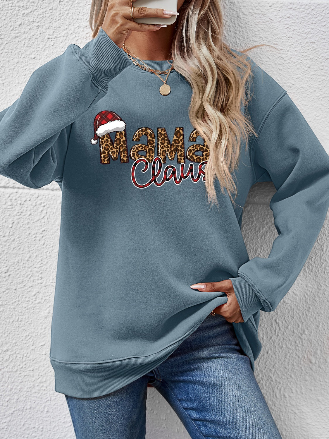 Round Neck Letter Graphic Long Sleeve Sweatshirt