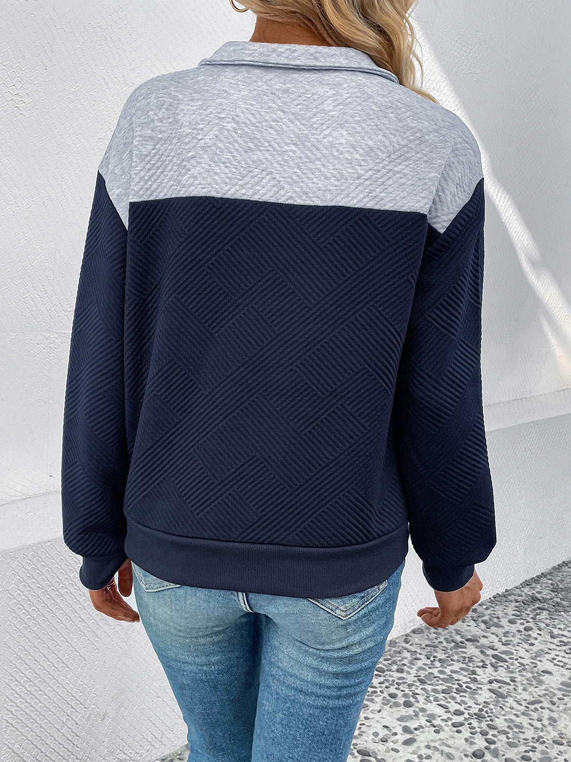 Textured Contrast Half Button Sweatshirt