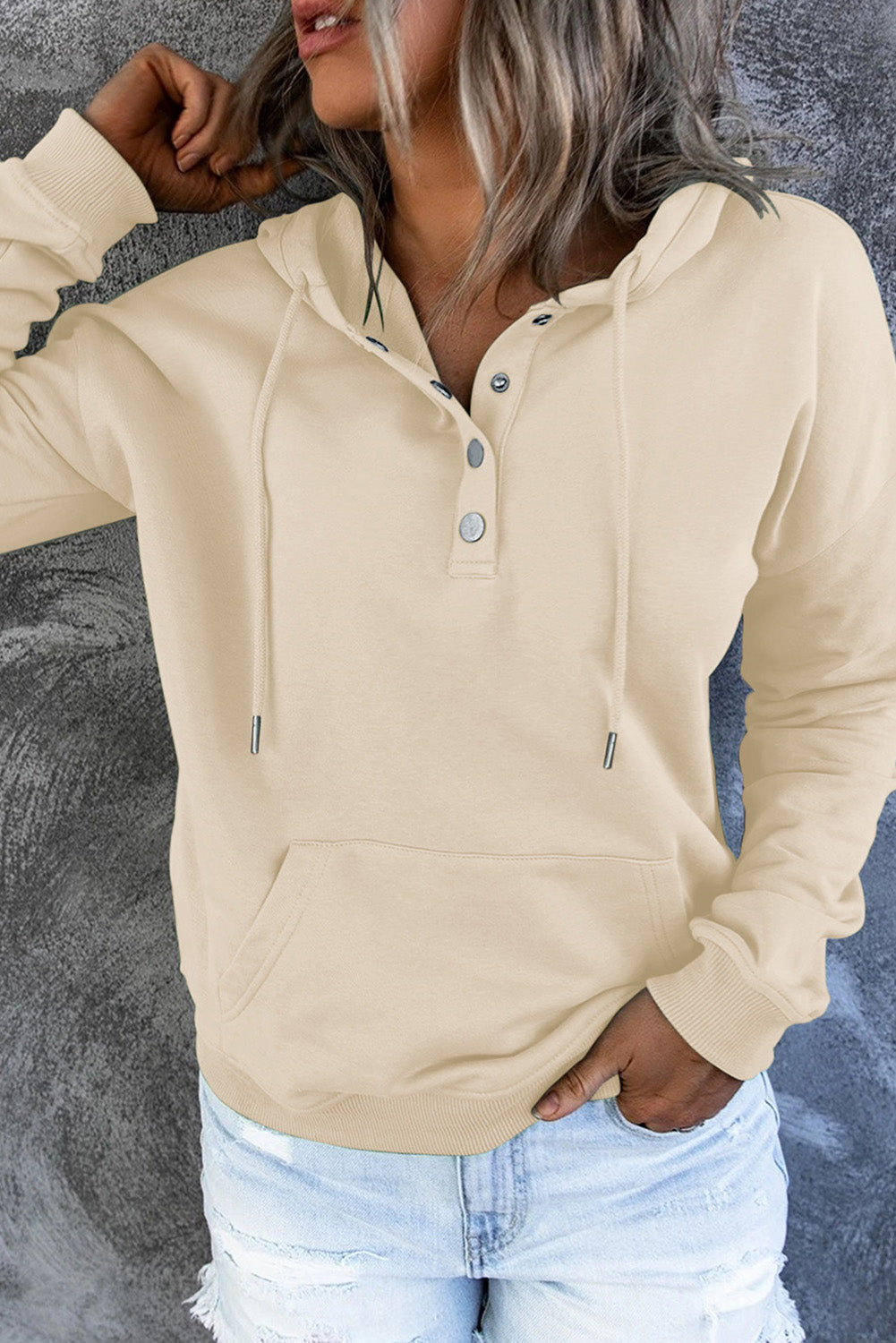 Dropped Shoulder Long Sleeve Hoodie with Pocket