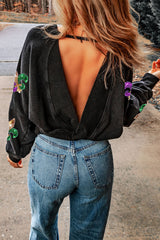 Cutout Sequin Round Neck Sweatshirt