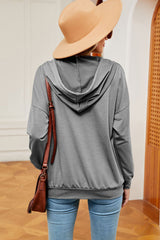 Drawstring Quarter Snap Dropped Shoulder Hoodie