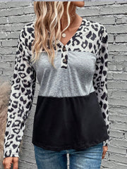 Leopard Color Block Long Sleeve Top