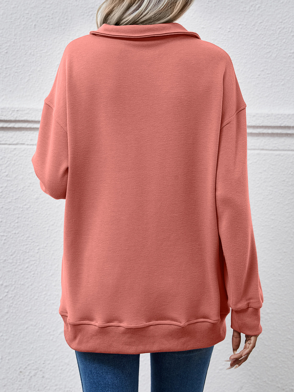 Collared Neck Dropped Shoulder Sweatshirt