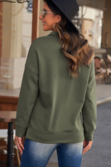 Half Zip Dropped Shoulder Long Sleeve Sweatshirt