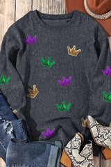 Crown Sequin Round Neck Sweatshirt