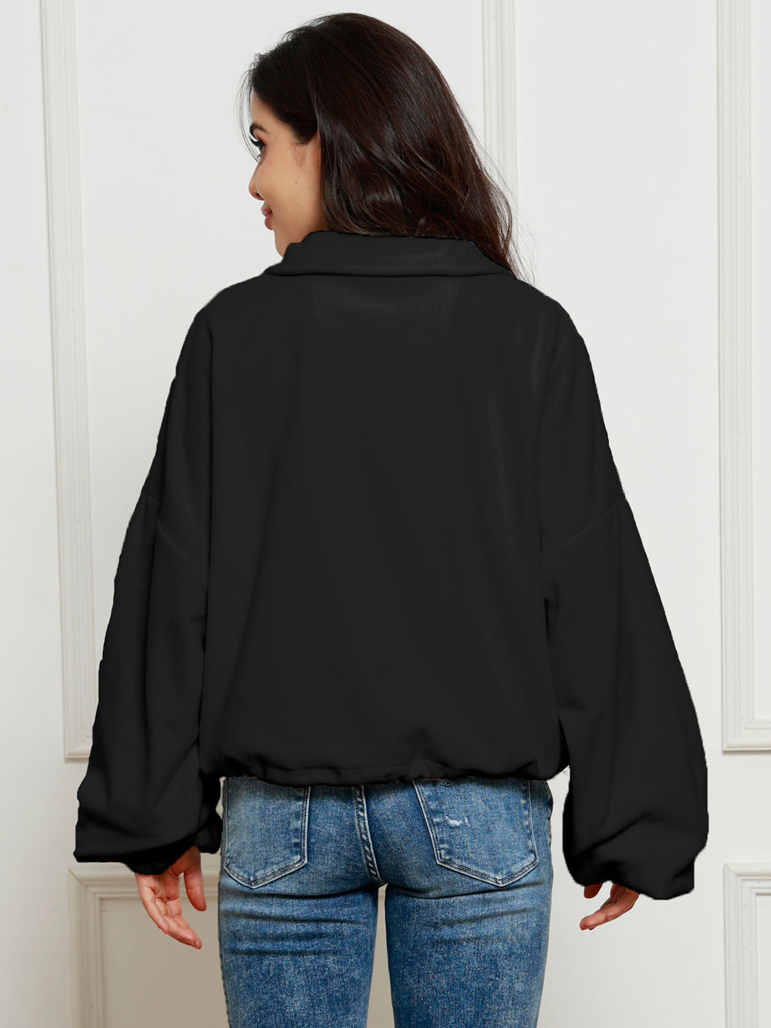 Half-Zip Collared Drop Shoulder Fleece Sweatshirt