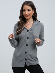 Button Down Drawstring Hooded Cardigan