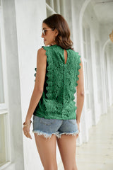 Lace Scalloped Keyhole V-Neck Tank