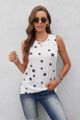 Star Print Tank with Slits