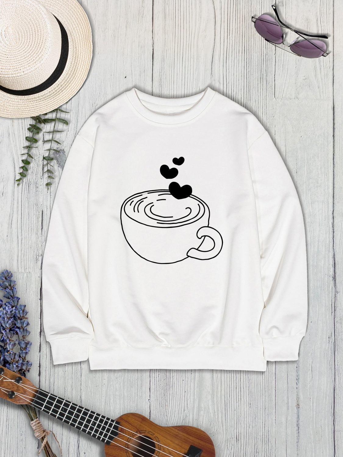 Cup Graphic Round Neck Dropped Shoulder Sweatshirt