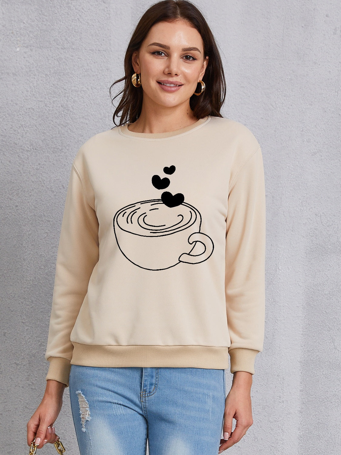 Cup Graphic Round Neck Dropped Shoulder Sweatshirt