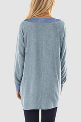 V-Neck Long Sleeve Sweatshirt with Pockets