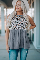 Leopard Spliced Ruched Tank Top