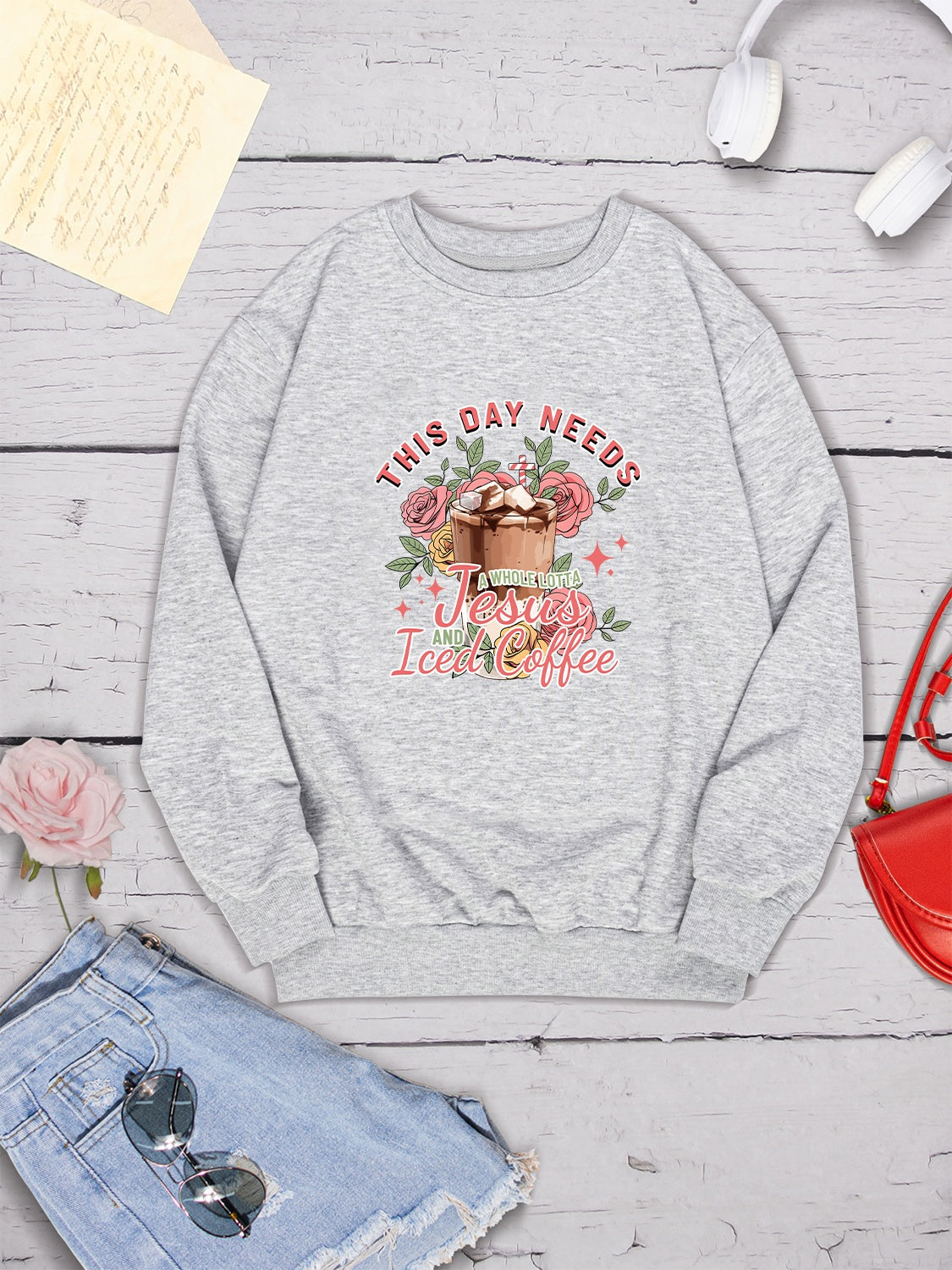 Letter Graphic Round Neck Sweatshirt