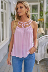 Cutout Ruched Double Spaghetti Straps Top