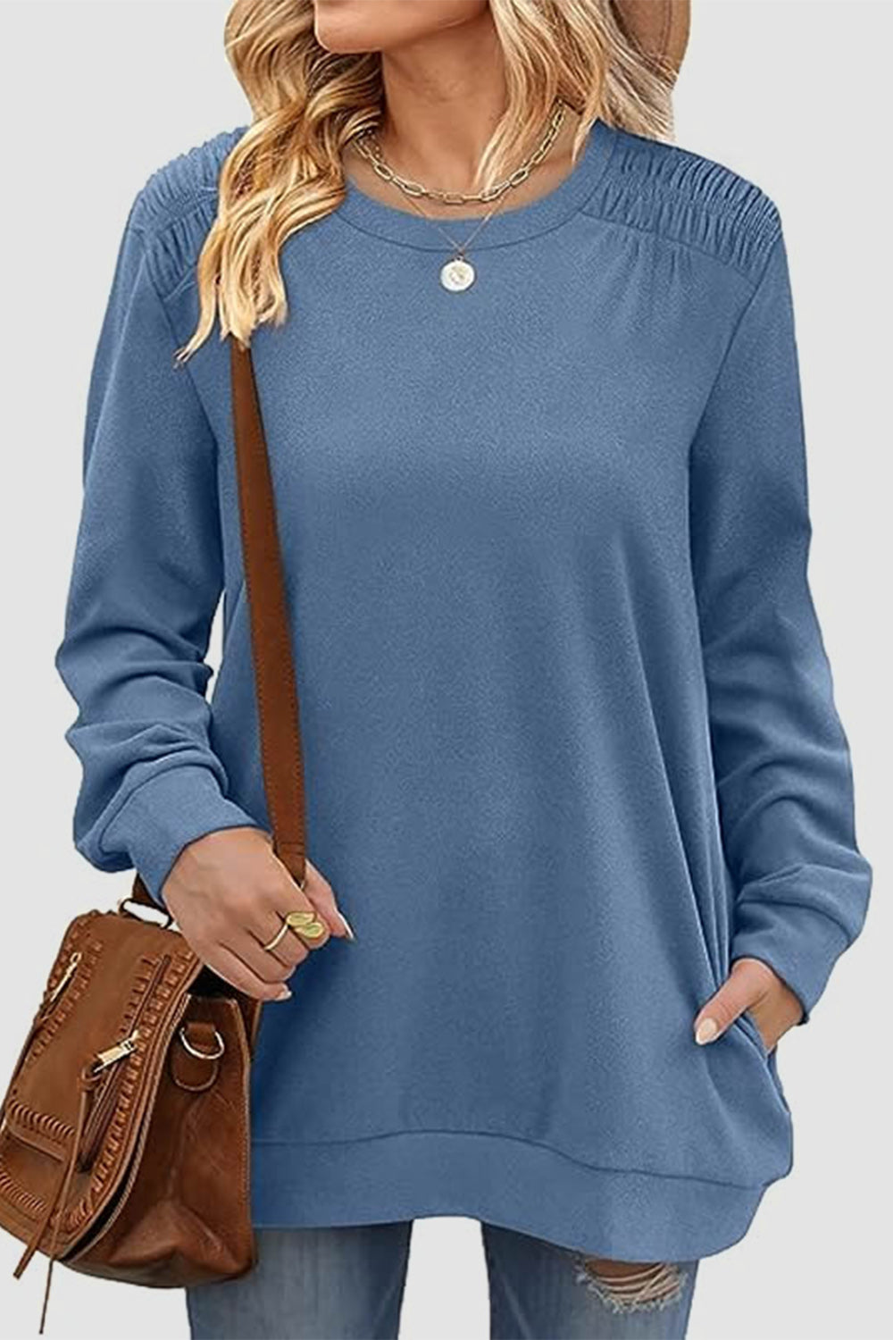 Ruched Round Neck Sweatshirt