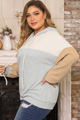 Plus Size Color Block Drawstring Long Sleeve Hoodie