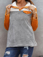 Color Block Collared Sweatshirt with Pockets