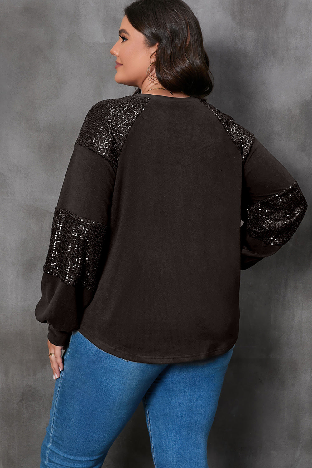 Plus Size Christmas Element Sequin Long Sleeve Sweatshirt