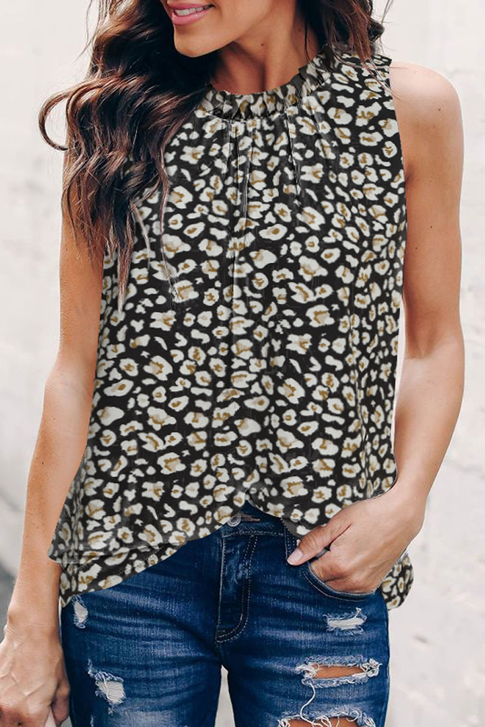 Frill Printed Round Neck Tank