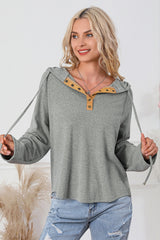 Drawstring Half Snap Long Sleeve Hoodie