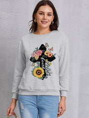 Graphic Round Neck Dropped Shoulder Sweatshirt