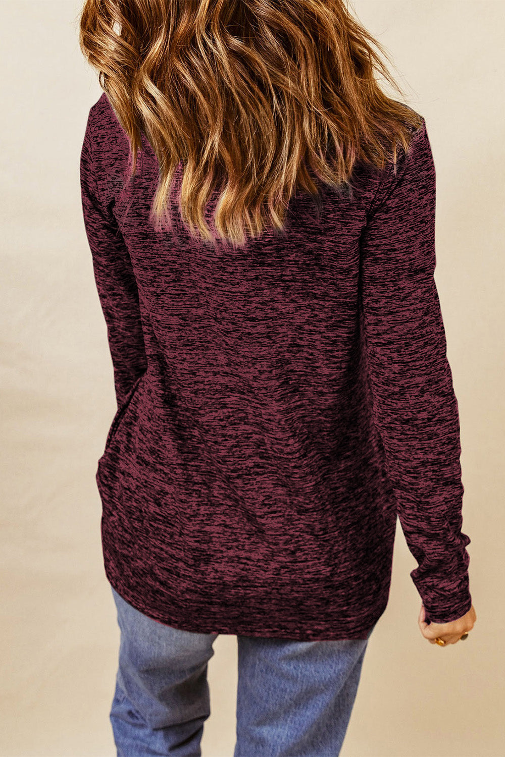 Heathered Drawstring Mock Neck Sweatshirt