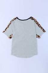 Leopard Bow Round Neck Half Sleeve T-Shirt