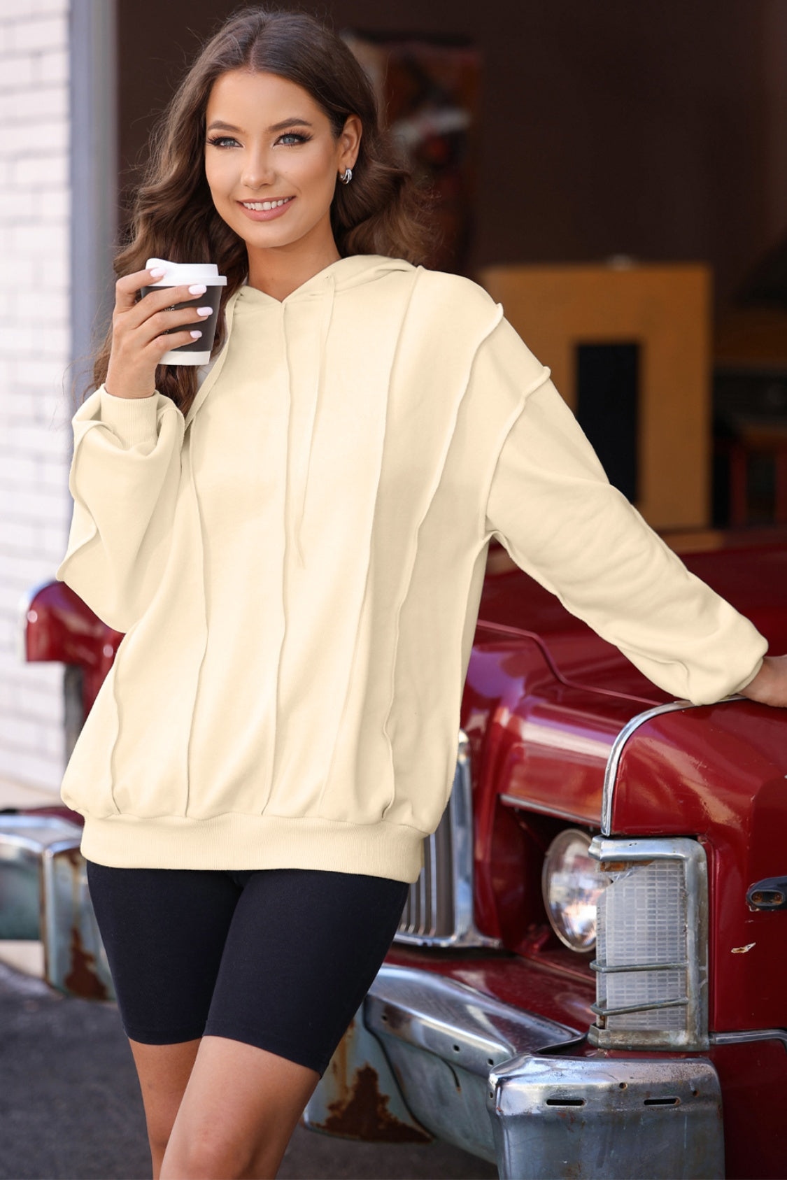 Exposed Seams Long Sleeve Hoodie