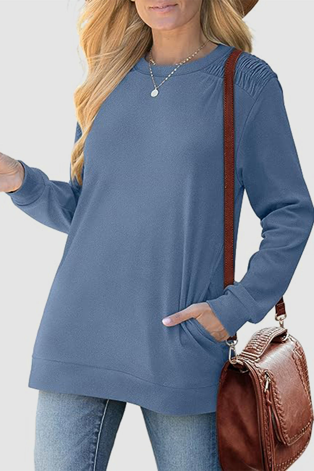 Ruched Round Neck Sweatshirt