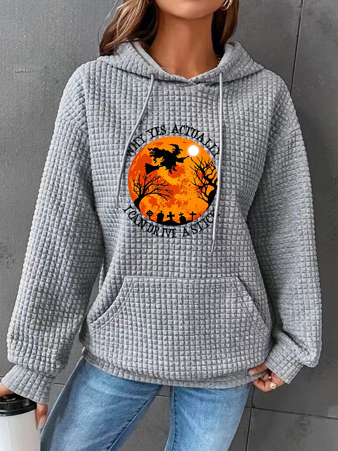 Full Size Graphic Textured Hoodie with Pocket