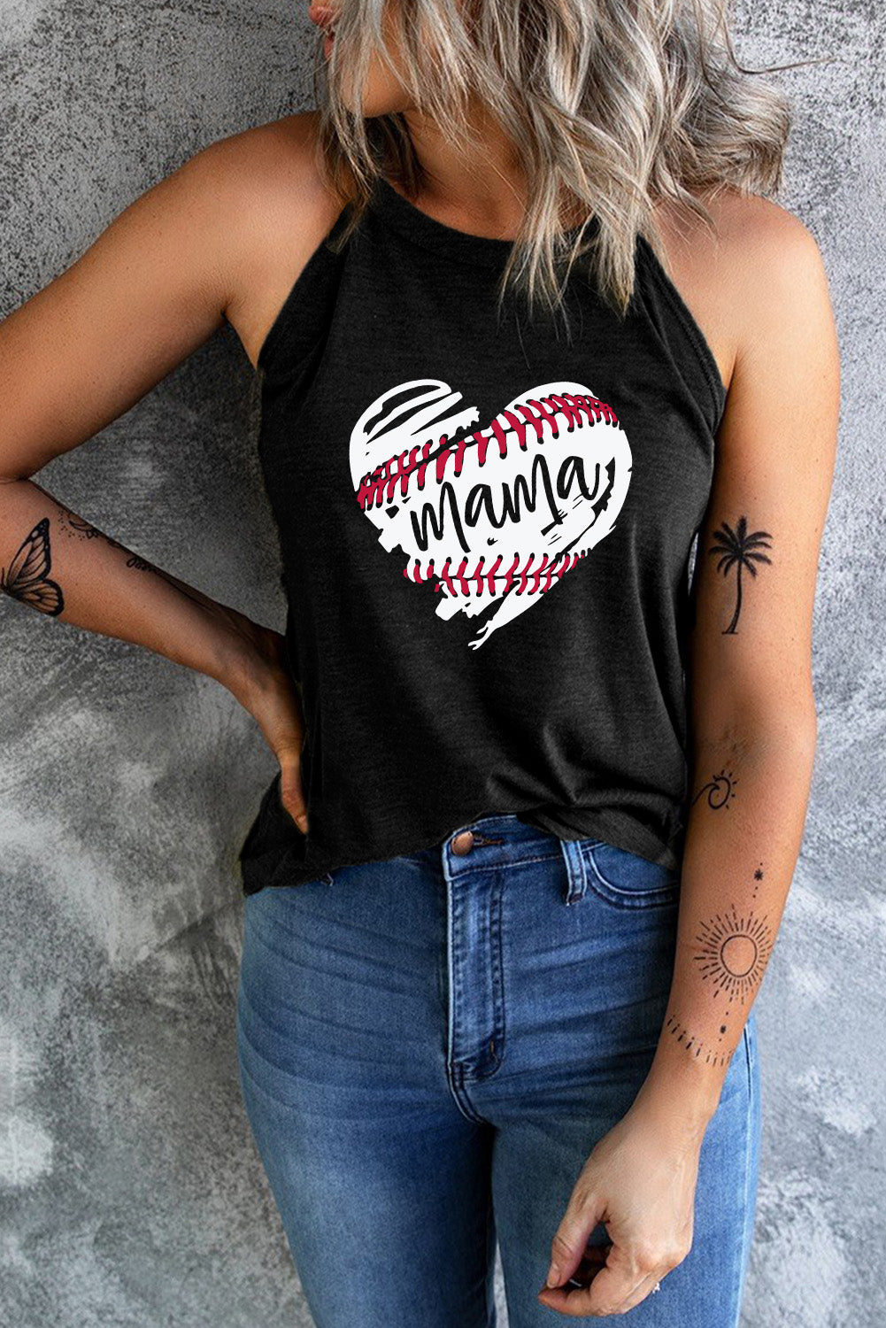 Heart Graphic Round Neck Tank