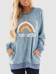 Rainbow Graphic Round Neck Sweatshirt with Pockets