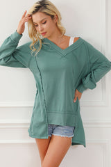 Exposed Seam V-Neck Zip Detail Sweatshirt