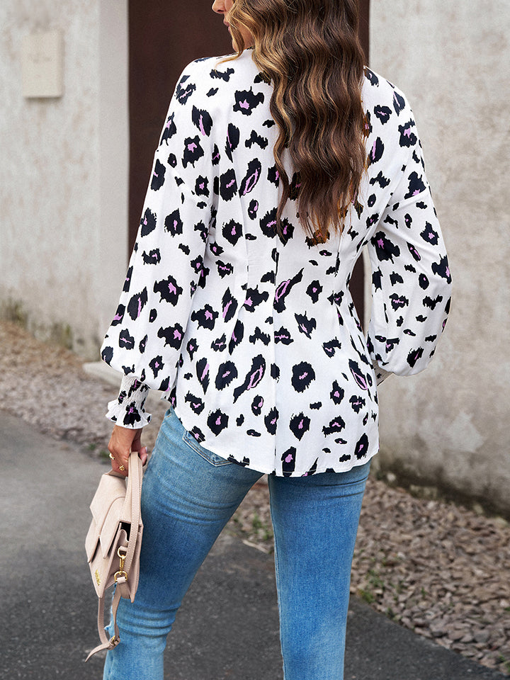 Printed Button-Up Lantern Sleeve Shirt