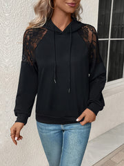 Lace Detail Drawstring Long Sleeve Hoodie