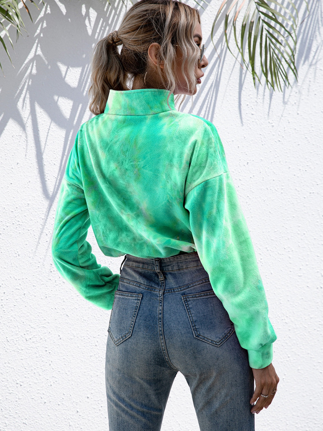 Tie-Dye Quarter Zip Dropped Shoulder Sweatshirt