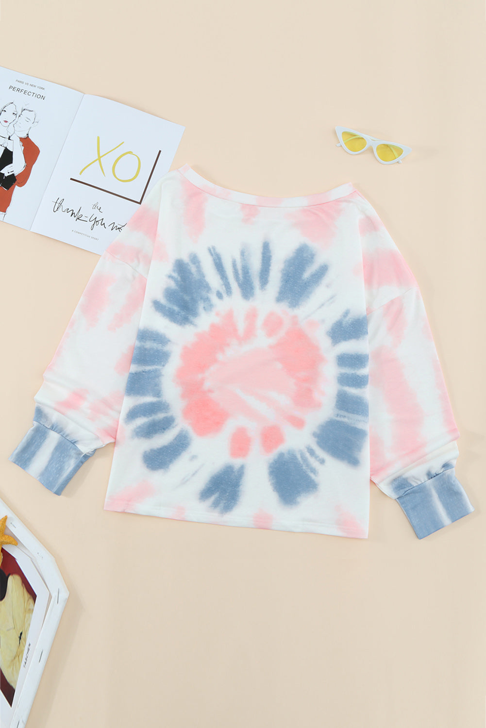 Tie-Dye Boat Neck Batwing Sleeve Tee