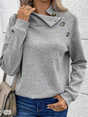 Buttoned Mock Neck Long Sleeve Sweatshirt