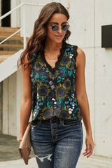 Sunflower Print Lace Trim Tank