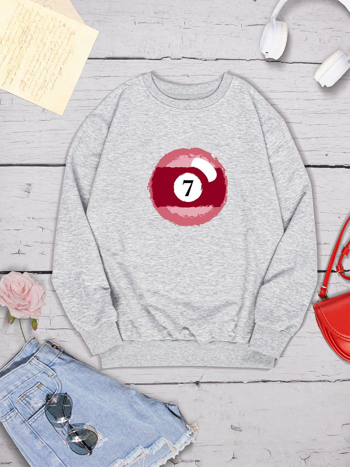 Billiard Graphic Round Neck Sweatshirt