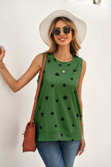 Star Print Tank with Slits