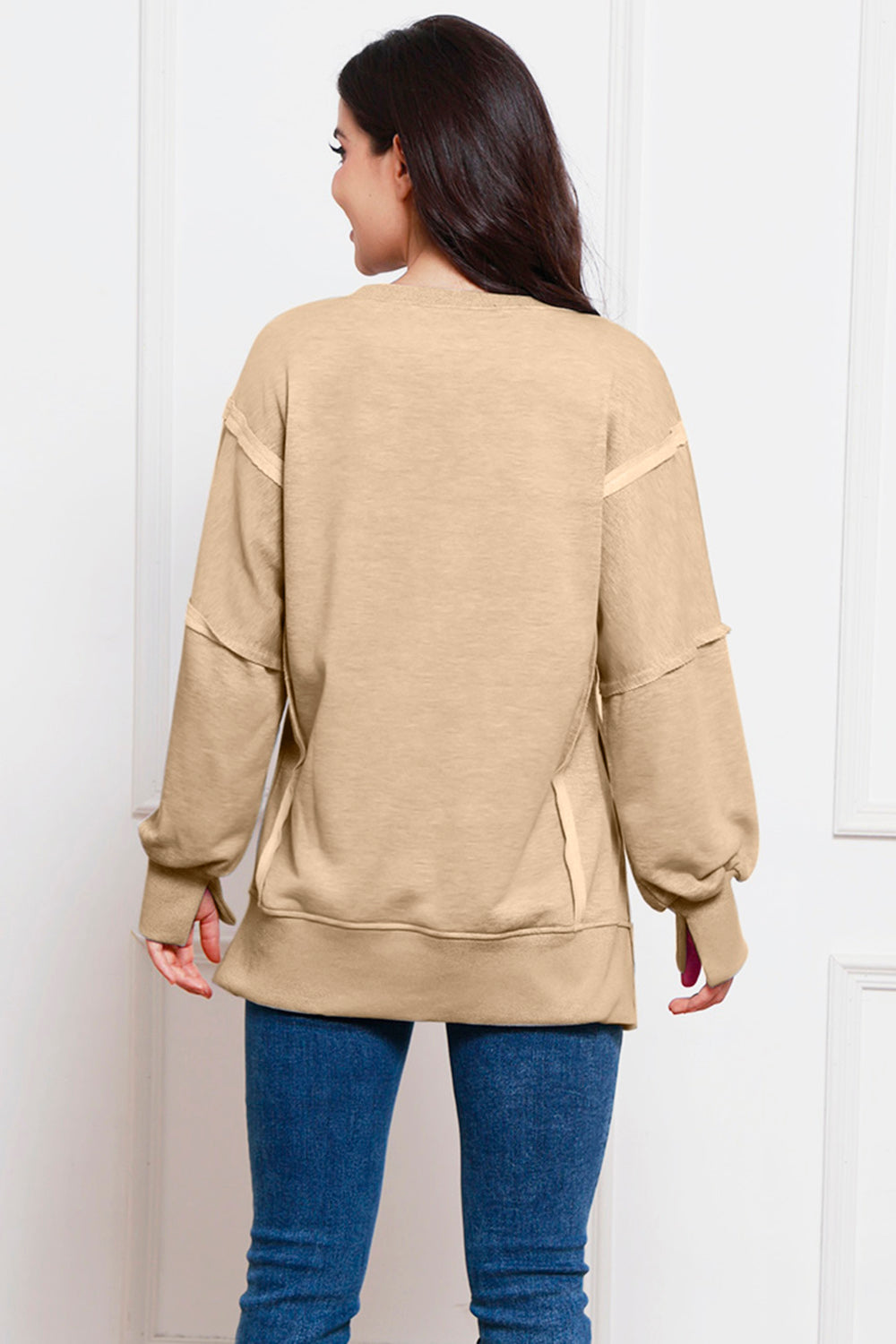 Exposed Seam High-Low Slit Sweatshirt