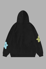 Star Drawstring Zip Up Dropped Shoulder Hoodie