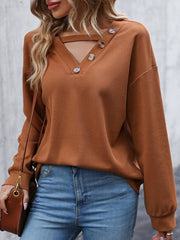 Decorative Button Drop Shoulder Top