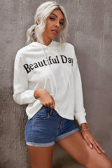 BEAUTIFUL DAY Graphic Drawstring Hoodie